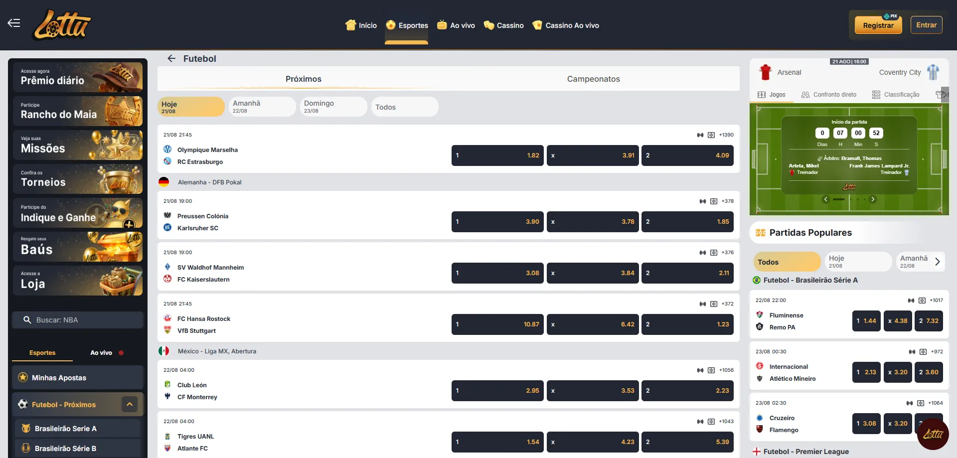 Apostas esportivas ao vivo na plataforma Lotus Bet Brasil